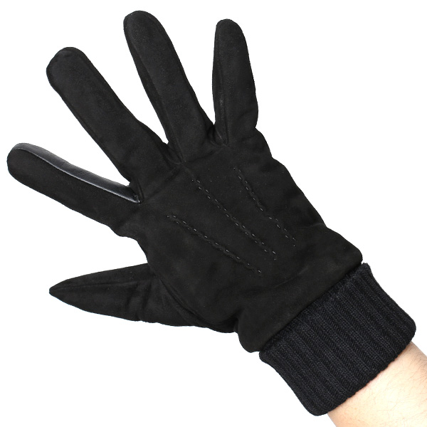  手袋 メンズ 防寒 レザー スエード スマホ対応 暖かい 裏起毛 ヤギ革 ゴートスエード リブニット ブラック 黒 黒色 タッチパネル 対応 革 グローブ おしゃれ 紳士 男性用 プレゼント ブランド KURODA(クロダ)