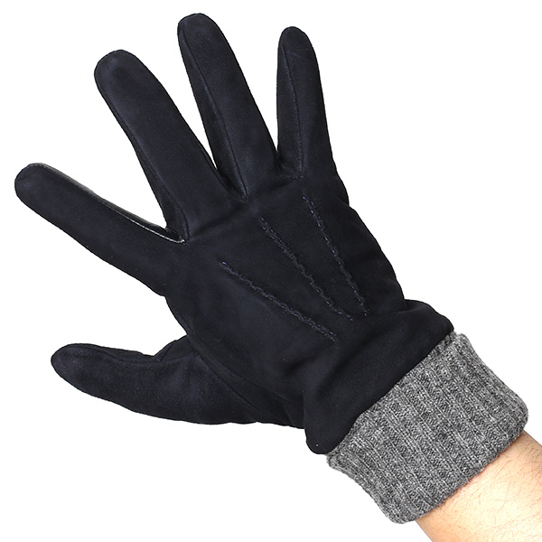  手袋 メンズ 防寒 レザー スエード スマホ対応 暖かい 裏起毛 ヤギ革 ゴートスエード リブニット ブルー ネイビー 青色 タッチパネル 対応 革 グローブ おしゃれ 紳士 男性用 プレゼント ブランド KURODA(クロダ)