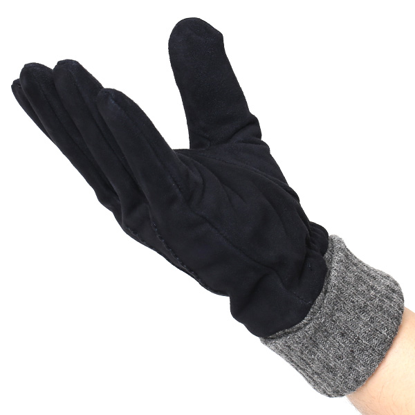  手袋 メンズ 防寒 レザー スエード スマホ対応 暖かい 裏起毛 ヤギ革 ゴートスエード リブニット ブルー ネイビー 青色 タッチパネル 対応 革 グローブ おしゃれ 紳士 男性用 プレゼント ブランド KURODA(クロダ)