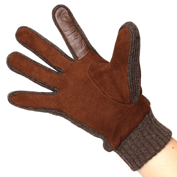  手袋 メンズ タッチパネル スマホ対応 防寒 スエード ニット 裏起毛 裏フリース おしゃれ 通勤 通学 キャメル ブラウン 茶 茶色 ブランド ヤギ革 本革 コンビ 暖かい 男性 紳士 プレゼント 贈り物 グローブ KURODA(クロダ)