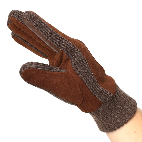  手袋 メンズ タッチパネル スマホ対応 防寒 スエード ニット 裏起毛 裏フリース おしゃれ 通勤 通学 キャメル ブラウン 茶 茶色 ブランド ヤギ革 本革 コンビ 暖かい 男性 紳士 プレゼント 贈り物 グローブ KURODA(クロダ)