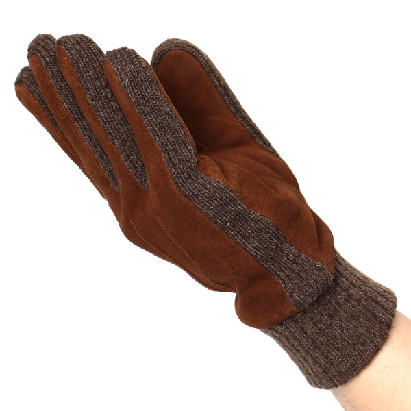  手袋 メンズ タッチパネル スマホ対応 防寒 スエード ニット 裏起毛 裏フリース おしゃれ 通勤 通学 キャメル ブラウン 茶 茶色 ブランド ヤギ革 本革 コンビ 暖かい 男性 紳士 プレゼント 贈り物 グローブ KURODA(クロダ)