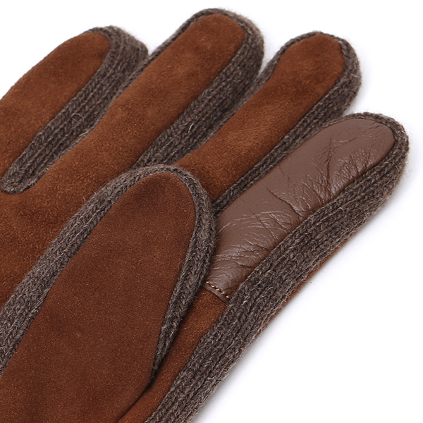  手袋 メンズ タッチパネル スマホ対応 防寒 スエード ニット 裏起毛 裏フリース おしゃれ 通勤 通学 キャメル ブラウン 茶 茶色 ブランド ヤギ革 本革 コンビ 暖かい 男性 紳士 プレゼント 贈り物 グローブ KURODA(クロダ)