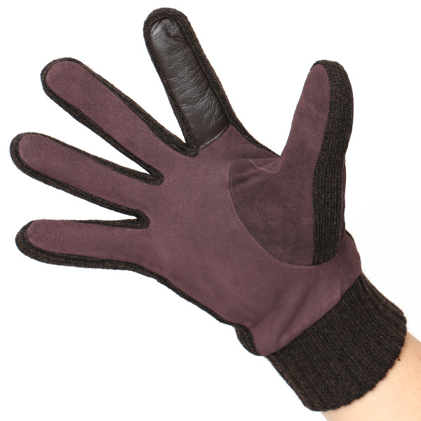  手袋 メンズ タッチパネル スマホ対応 防寒 スエード ニット 裏起毛 裏フリース おしゃれ 通勤 通学 レッド ワイン 赤色 ブランド ヤギ革 本革 コンビ 暖かい 男性 紳士 プレゼント 贈り物 グローブ KURODA(クロダ)