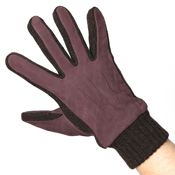  手袋 メンズ タッチパネル スマホ対応 防寒 スエード ニット 裏起毛 裏フリース おしゃれ 通勤 通学 レッド ワイン 赤色 ブランド ヤギ革 本革 コンビ 暖かい 男性 紳士 プレゼント 贈り物 グローブ KURODA(クロダ)