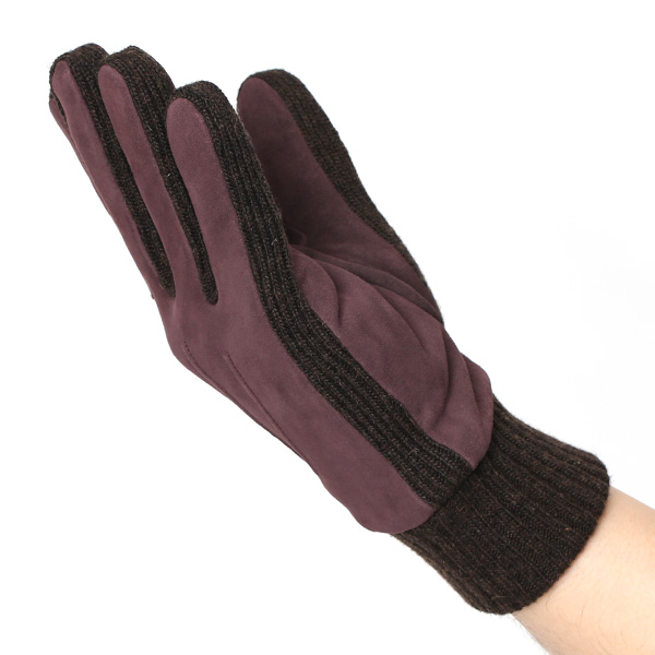  手袋 メンズ タッチパネル スマホ対応 防寒 スエード ニット 裏起毛 裏フリース おしゃれ 通勤 通学 レッド ワイン 赤色 ブランド ヤギ革 本革 コンビ 暖かい 男性 紳士 プレゼント 贈り物 グローブ KURODA(クロダ)