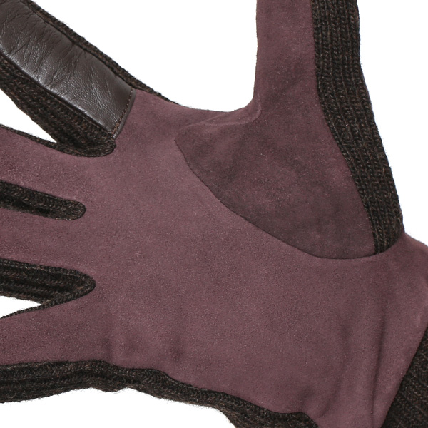  手袋 メンズ タッチパネル スマホ対応 防寒 スエード ニット 裏起毛 裏フリース おしゃれ 通勤 通学 レッド ワイン 赤色 ブランド ヤギ革 本革 コンビ 暖かい 男性 紳士 プレゼント 贈り物 グローブ KURODA(クロダ)