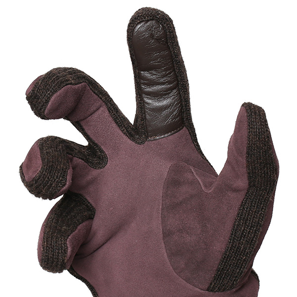 手袋 メンズ タッチパネル スマホ対応 防寒 スエード ニット 裏起毛 裏フリース おしゃれ 通勤 通学 レッド ワイン 赤色 ブランド ヤギ革 本革 コンビ 暖かい 男性 紳士 プレゼント 贈り物 グローブ KURODA(クロダ)