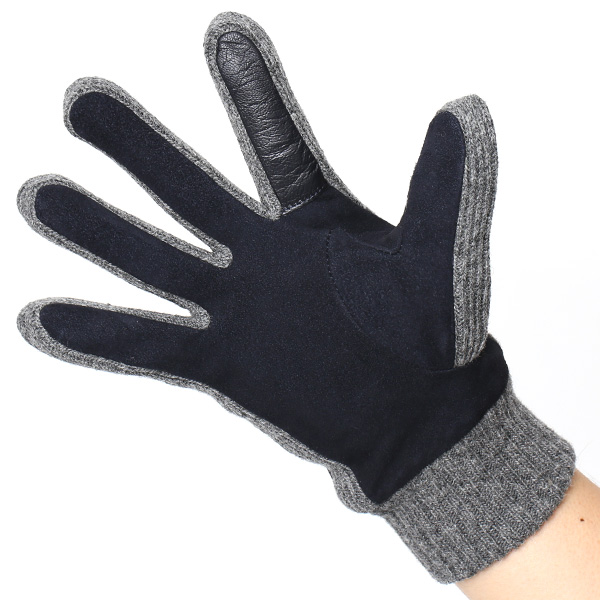  手袋 メンズ タッチパネル スマホ対応 防寒 スエード ニット 裏起毛 裏フリース おしゃれ 通勤 通学 ブルー ネイビー 青色 ブランド ヤギ革 本革 コンビ 暖かい 男性 紳士 プレゼント 贈り物 グローブ KURODA(クロダ)