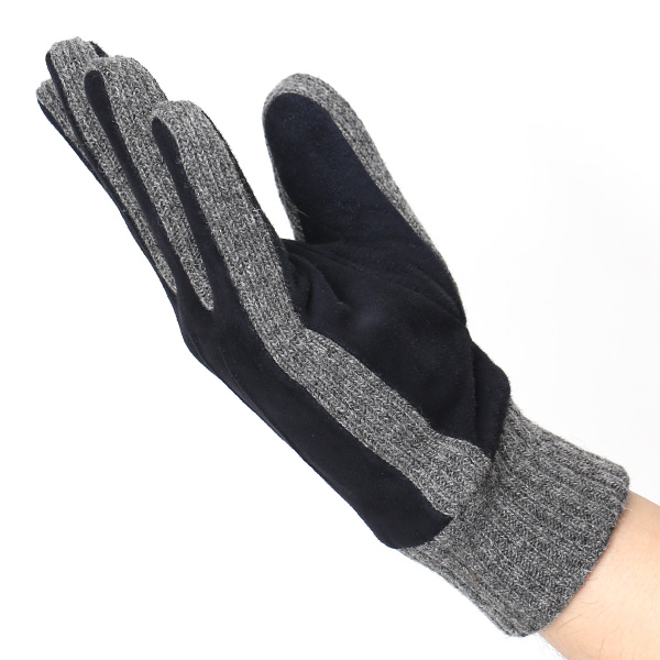  手袋 メンズ タッチパネル スマホ対応 防寒 スエード ニット 裏起毛 裏フリース おしゃれ 通勤 通学 ブルー ネイビー 青色 ブランド ヤギ革 本革 コンビ 暖かい 男性 紳士 プレゼント 贈り物 グローブ KURODA(クロダ)