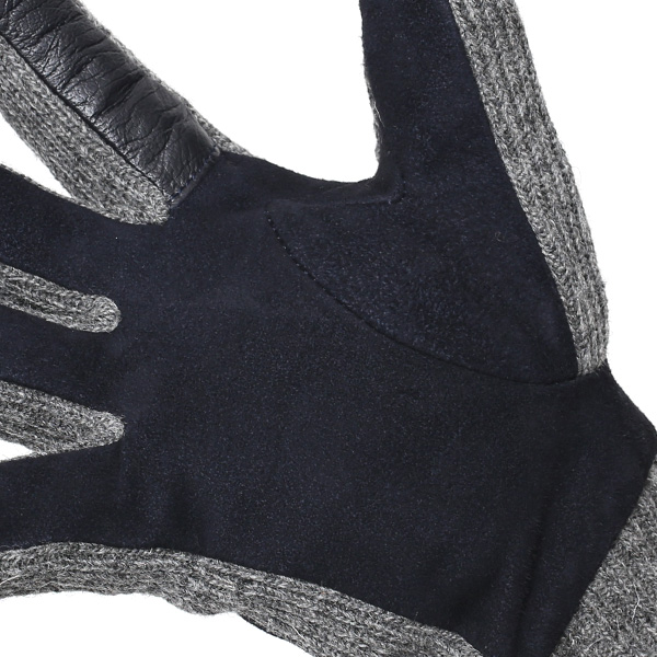  手袋 メンズ タッチパネル スマホ対応 防寒 スエード ニット 裏起毛 裏フリース おしゃれ 通勤 通学 ブルー ネイビー 青色 ブランド ヤギ革 本革 コンビ 暖かい 男性 紳士 プレゼント 贈り物 グローブ KURODA(クロダ)