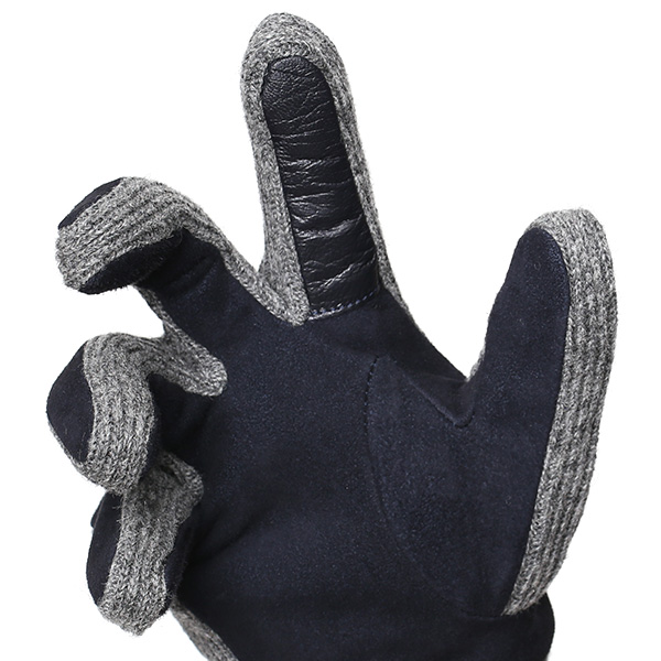  手袋 メンズ タッチパネル スマホ対応 防寒 スエード ニット 裏起毛 裏フリース おしゃれ 通勤 通学 ブルー ネイビー 青色 ブランド ヤギ革 本革 コンビ 暖かい 男性 紳士 プレゼント 贈り物 グローブ KURODA(クロダ)