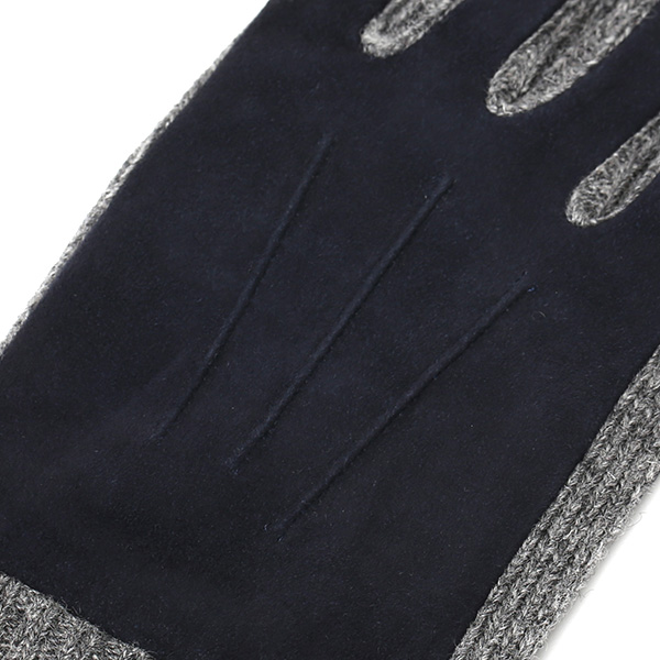  手袋 メンズ タッチパネル スマホ対応 防寒 スエード ニット 裏起毛 裏フリース おしゃれ 通勤 通学 ブルー ネイビー 青色 ブランド ヤギ革 本革 コンビ 暖かい 男性 紳士 プレゼント 贈り物 グローブ KURODA(クロダ)