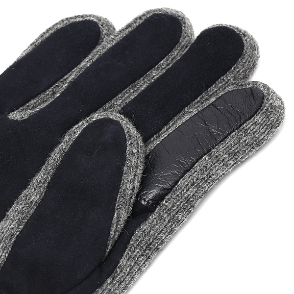  手袋 メンズ タッチパネル スマホ対応 防寒 スエード ニット 裏起毛 裏フリース おしゃれ 通勤 通学 ブルー ネイビー 青色 ブランド ヤギ革 本革 コンビ 暖かい 男性 紳士 プレゼント 贈り物 グローブ KURODA(クロダ)