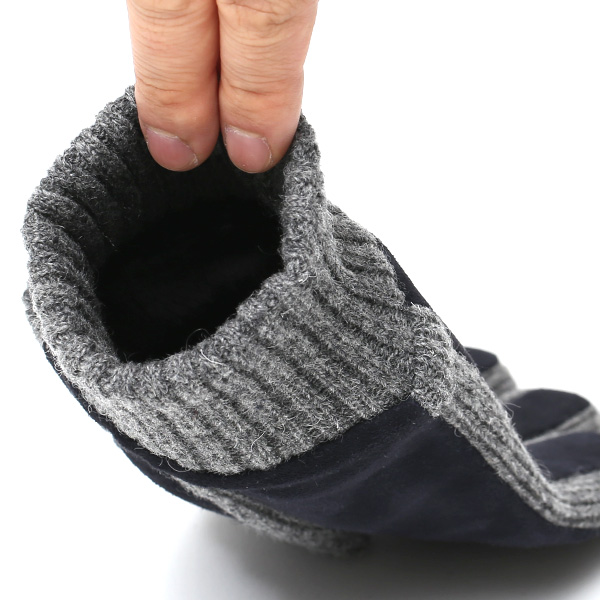  手袋 メンズ タッチパネル スマホ対応 防寒 スエード ニット 裏起毛 裏フリース おしゃれ 通勤 通学 ブルー ネイビー 青色 ブランド ヤギ革 本革 コンビ 暖かい 男性 紳士 プレゼント 贈り物 グローブ KURODA(クロダ)