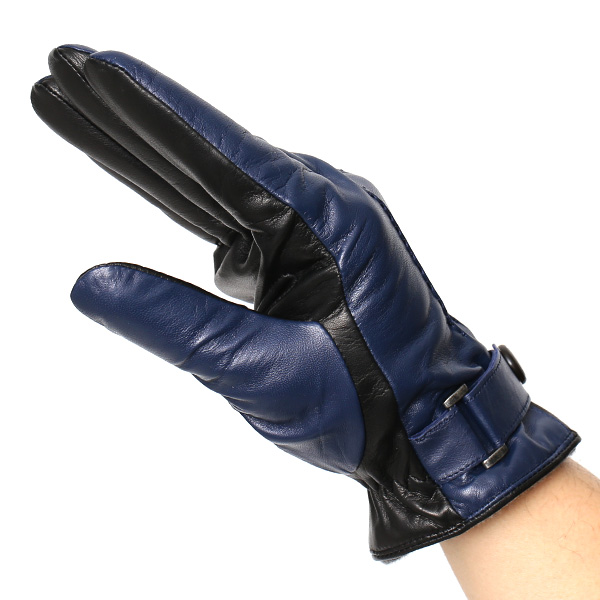  手袋 メンズ 本革 スマホ対応 レザー グローブ 手ぶくろ ブランド イタリーラム ベルト カシミア 混 タッチパネル ブルー ネイビー 青色 男性 紳士 プレゼント ギフト ビジネス 防寒 高級 おしゃれ 30代 40代 KURODA(クロダ)