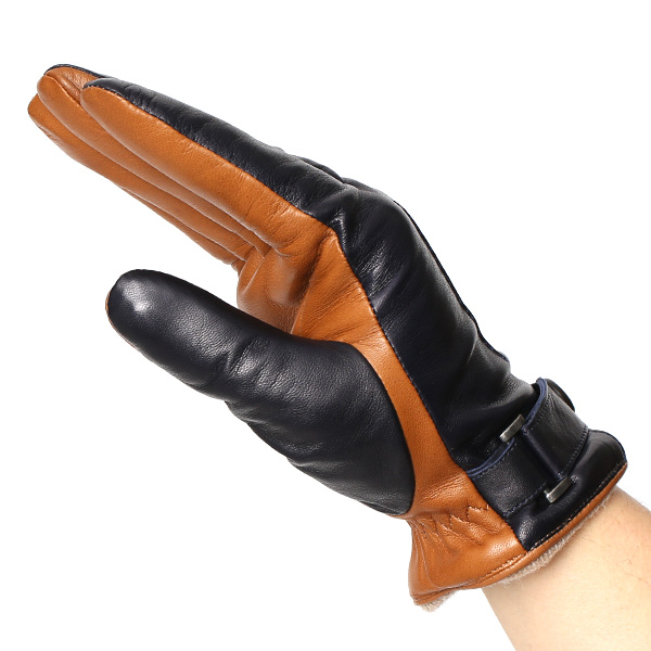  手袋 メンズ 本革 スマホ対応 レザー グローブ 手ぶくろ ブランド イタリーラム ベルト カシミア 混 タッチパネル ブルー ネイビー 青色 男性 紳士 プレゼント ギフト ビジネス 防寒 高級 おしゃれ 30代 40代 KURODA(クロダ)