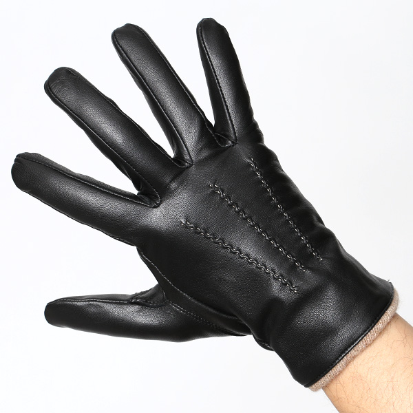  革手袋 メンズ スマホ対応 ブランド カシミア 混 ギフト ビジネス 通勤 通学 防寒 暖かい おしゃれ ブラック 黒 黒色 無地 シンプル レザー 紳士 グローブ 男性 プレゼント タブレット KURODA(クロダ)