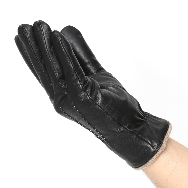 革手袋 メンズ スマホ対応 ブランド カシミア 混 ギフト ビジネス 通勤 通学 防寒 暖かい おしゃれ ブラック 黒 黒色 無地 シンプル レザー 紳士 グローブ 男性 プレゼント タブレット KURODA(クロダ)