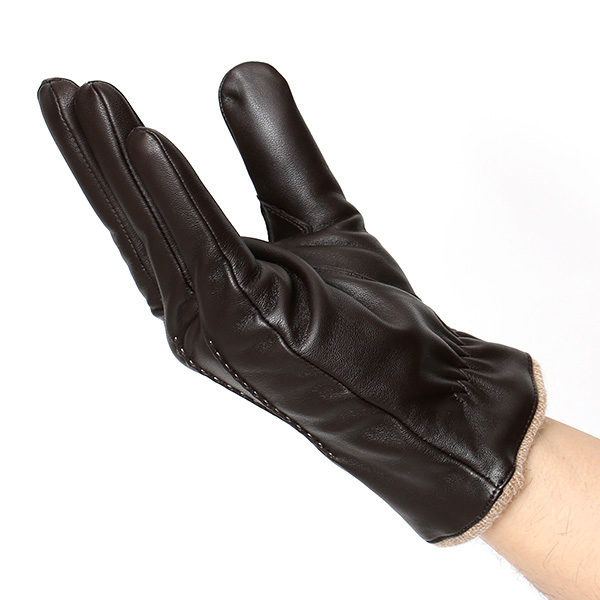 革手袋 メンズ スマホ対応 ブランド カシミア 混 ギフト ビジネス 通勤 通学 防寒 暖かい おしゃれ ダークブラウン ブラウン 茶 茶色 無地 シンプル レザー 紳士 グローブ 男性 プレゼント タブレット KURODA(クロダ)
