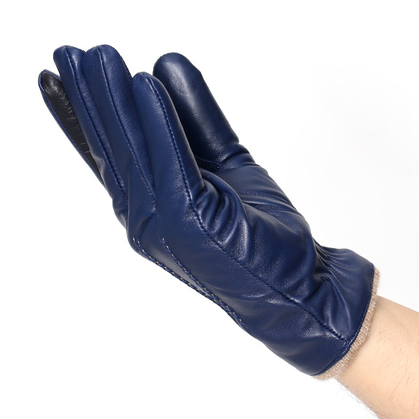  革手袋 メンズ スマホ対応 ブランド カシミア 混 ギフト ビジネス 通勤 通学 防寒 暖かい おしゃれ ブルー ネイビー 青色 無地 シンプル レザー 紳士 グローブ 男性 プレゼント タブレット KURODA(クロダ)