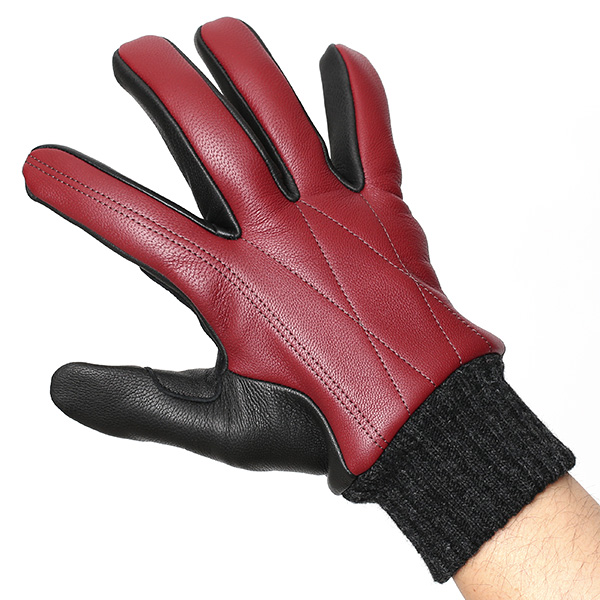  手袋 自転車 防寒 メンズ スマホ対応 本革 サイクリング アウトドア グローブ 防風 保温 裏起毛 フリース レッド ワイン 赤色 レザー ブランド 男性 紳士 通勤 通学 皮 手ぶくろ プレゼント ギフト 送料無料 KURODA(クロダ)