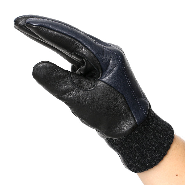  手袋 自転車 防寒 メンズ スマホ対応 本革 サイクリング アウトドア グローブ 防風 保温 裏起毛 フリース ブルー ネイビー 青色 レザー ブランド 男性 紳士 通勤 通学 皮 手ぶくろ プレゼント ギフト 送料無料 KURODA(クロダ)