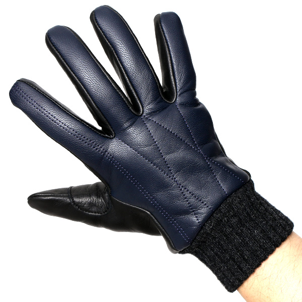  手袋 自転車 防寒 メンズ スマホ対応 本革 サイクリング アウトドア グローブ 防風 保温 裏起毛 フリース ブルー ネイビー 青色 レザー ブランド 男性 紳士 通勤 通学 皮 手ぶくろ プレゼント ギフト 送料無料 KURODA(クロダ)