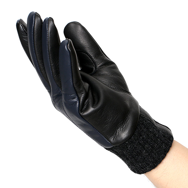  手袋 自転車 防寒 メンズ スマホ対応 本革 サイクリング アウトドア グローブ 防風 保温 裏起毛 フリース ブルー ネイビー 青色 レザー ブランド 男性 紳士 通勤 通学 皮 手ぶくろ プレゼント ギフト 送料無料 KURODA(クロダ)