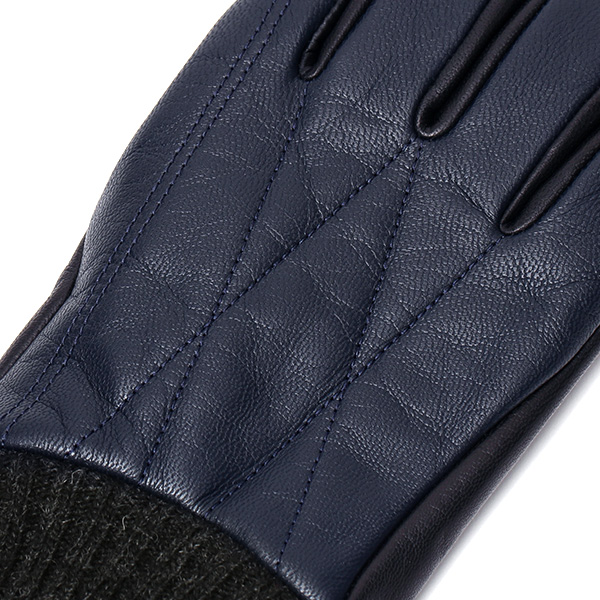  手袋 自転車 防寒 メンズ スマホ対応 本革 サイクリング アウトドア グローブ 防風 保温 裏起毛 フリース ブルー ネイビー 青色 レザー ブランド 男性 紳士 通勤 通学 皮 手ぶくろ プレゼント ギフト 送料無料 KURODA(クロダ)