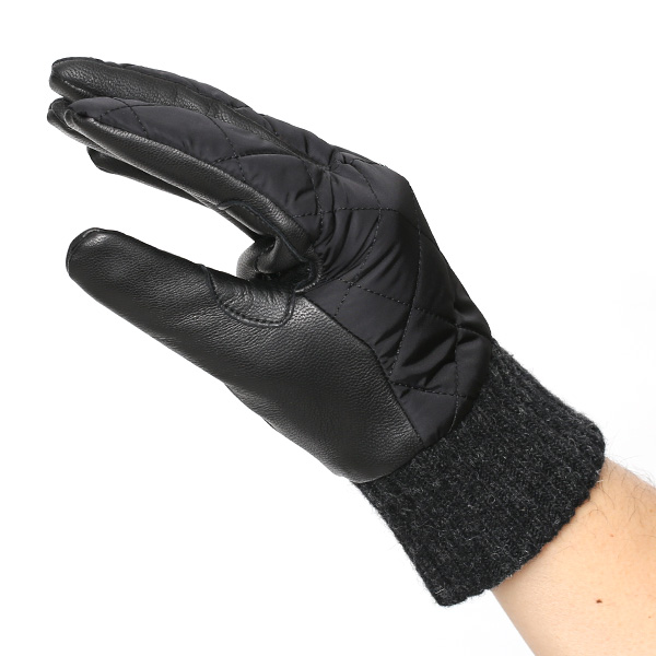  手袋 ナイロン メンズ リモンタナイロン 自転車 バイク アウトドア 防寒 防風 フリース 裏起毛 ブラック 黒 黒色 レザー 本革 ナイロン キルティング プレゼント 男性用 皮 グローブ ブランド KURODA(クロダ)