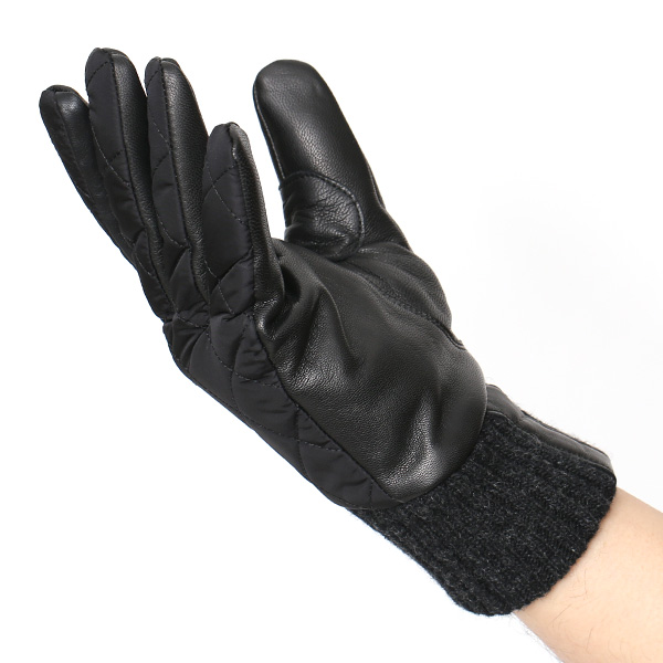  手袋 ナイロン メンズ リモンタナイロン 自転車 バイク アウトドア 防寒 防風 フリース 裏起毛 ブラック 黒 黒色 レザー 本革 ナイロン キルティング プレゼント 男性用 皮 グローブ ブランド KURODA(クロダ)