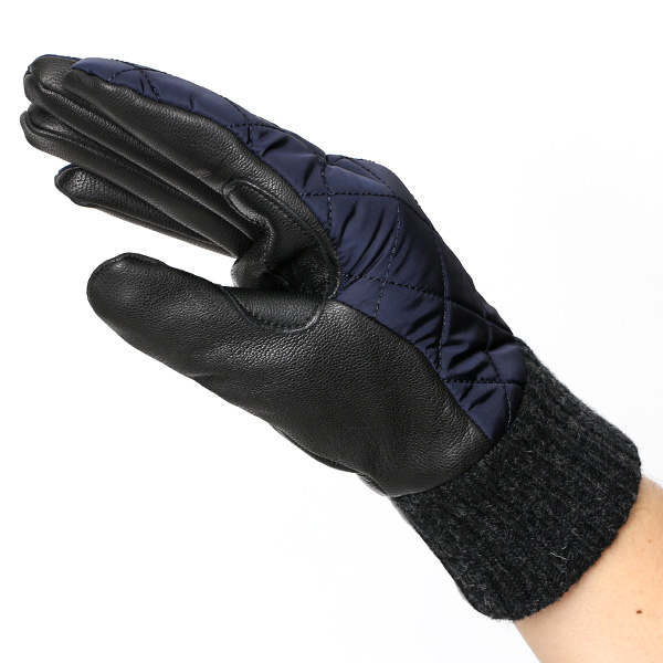  手袋 ナイロン メンズ リモンタナイロン 自転車 バイク アウトドア 防寒 防風 フリース 裏起毛 ブルー ネイビー 青色 レザー 本革 ナイロン キルティング プレゼント 男性用 皮 グローブ ブランド KURODA(クロダ)