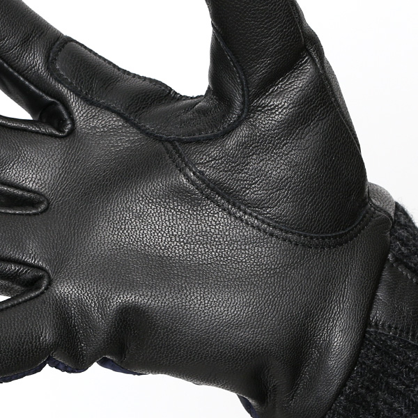  手袋 ナイロン メンズ リモンタナイロン 自転車 バイク アウトドア 防寒 防風 フリース 裏起毛 ブルー ネイビー 青色 レザー 本革 ナイロン キルティング プレゼント 男性用 皮 グローブ ブランド KURODA(クロダ)