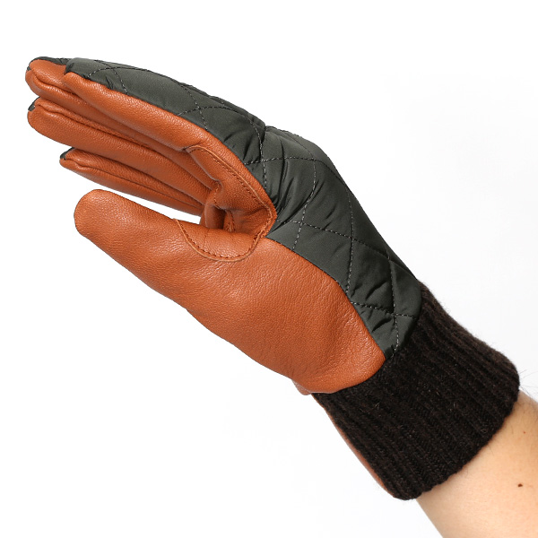  手袋 ナイロン メンズ リモンタナイロン 自転車 バイク アウトドア 防寒 防風 フリース 裏起毛 グリーン 緑色 レザー 本革 ナイロン キルティング プレゼント 男性用 皮 グローブ ブランド KURODA(クロダ)