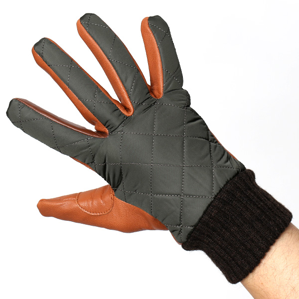 手袋 ナイロン メンズ リモンタナイロン 自転車 バイク アウトドア 防寒 防風 フリース 裏起毛 グリーン 緑色 レザー 本革 ナイロン キルティング プレゼント 男性用 皮 グローブ ブランド KURODA(クロダ)