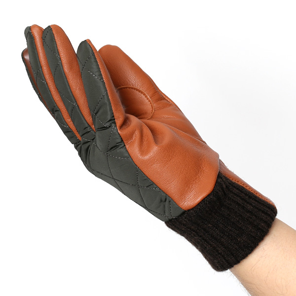  手袋 ナイロン メンズ リモンタナイロン 自転車 バイク アウトドア 防寒 防風 フリース 裏起毛 グリーン 緑色 レザー 本革 ナイロン キルティング プレゼント 男性用 皮 グローブ ブランド KURODA(クロダ)