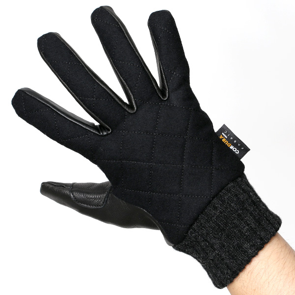  グローブ 手袋 メンズ スマホ対応 ナイロン ブランド クロダ コーデュラナイロン レザー キルティング ブラック 黒 黒色 紳士 カジュアル 革 手ぶくろ 通勤 通学 プレゼント クリスマス ギフト KURODA(クロダ)
