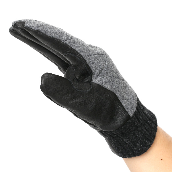  グローブ 手袋 メンズ スマホ対応 ナイロン ブランド クロダ コーデュラナイロン レザー キルティング グレー グレイ 灰色 紳士 カジュアル 革 手ぶくろ 通勤 通学 プレゼント クリスマス ギフト KURODA(クロダ)