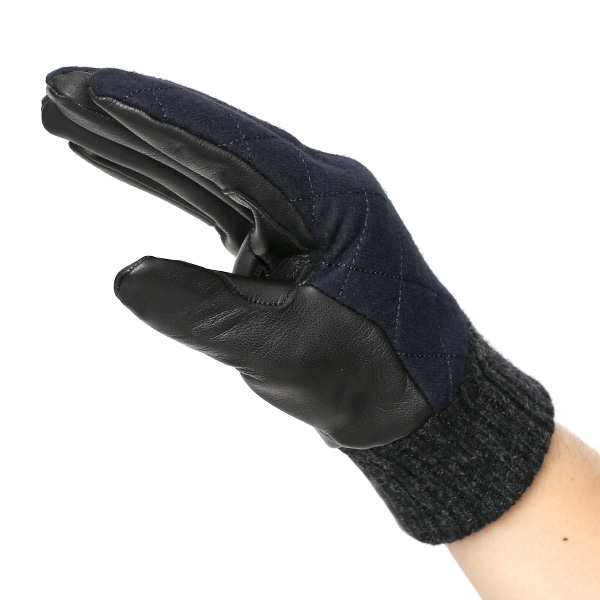  グローブ 手袋 メンズ スマホ対応 ナイロン ブランド クロダ コーデュラナイロン レザー キルティング ブルー ネイビー 青色 紳士 カジュアル 革 手ぶくろ 通勤 通学 プレゼント クリスマス ギフト KURODA(クロダ)