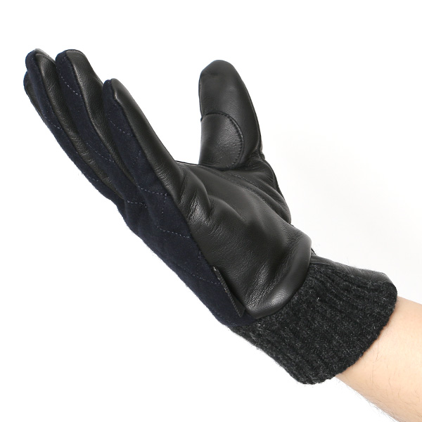  グローブ 手袋 メンズ スマホ対応 ナイロン ブランド クロダ コーデュラナイロン レザー キルティング ブルー ネイビー 青色 紳士 カジュアル 革 手ぶくろ 通勤 通学 プレゼント クリスマス ギフト KURODA(クロダ)