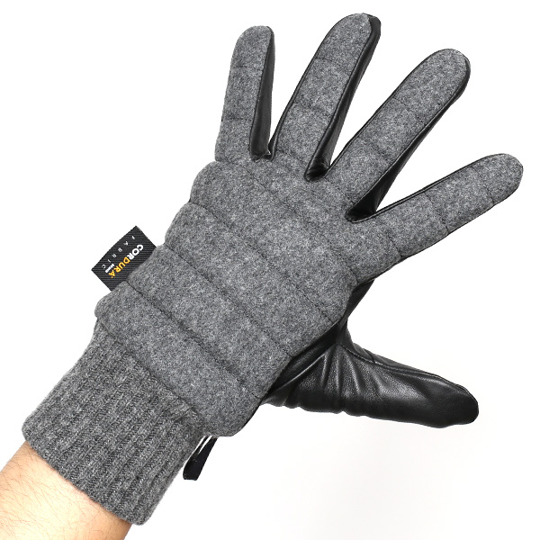  グローブ 手袋 タッチパネル 対応 ナイロン レザー メンズ 防寒 裏起毛 暖かい 冬 通勤 通学 グレー グレイ 灰色 コーデュラナイロン 本革 男性 プレゼント スマホ対応 手ぶくろ 紳士 ブランド KURODA(クロダ)