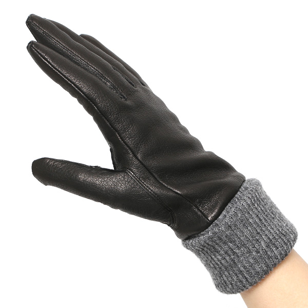  レディース 革 手袋 日本製 カシミヤ ディアスキン レザー ニット リブ グローブ 暖かい 上品 ブラック 黒 黒色 国産 本革 鹿革 カシミア 100％ 女性 婦人 プレゼント ギフト 化粧箱 付き ブランド KURODA(クロダ)
