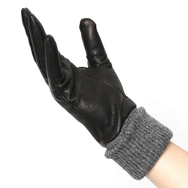 レディース 革 手袋 日本製 カシミヤ ディアスキン レザー ニット リブ グローブ 暖かい 上品 ブラック 黒 黒色 国産 本革 鹿革 カシミア 100％ 女性 婦人 プレゼント ギフト 化粧箱 付き ブランド KURODA(クロダ)