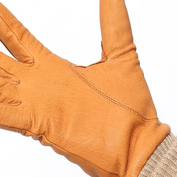  レディース 革 手袋 日本製 カシミヤ ディアスキン レザー ニット リブ グローブ 暖かい 上品 キャメル ブラウン 茶 茶色 国産 本革 鹿革 カシミア 100％ 女性 婦人 プレゼント ギフト 化粧箱 付き ブランド KURODA(クロダ)