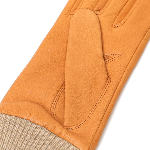  レディース 革 手袋 日本製 カシミヤ ディアスキン レザー ニット リブ グローブ 暖かい 上品 キャメル ブラウン 茶 茶色 国産 本革 鹿革 カシミア 100％ 女性 婦人 プレゼント ギフト 化粧箱 付き ブランド KURODA(クロダ)