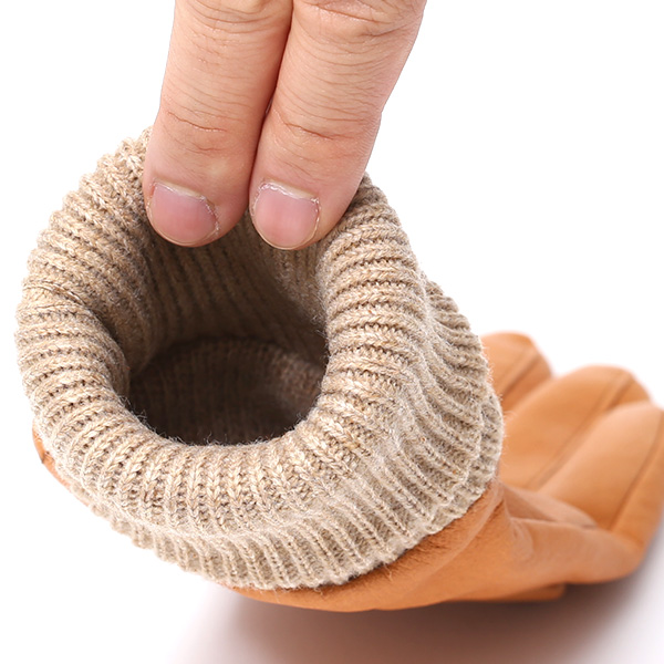  レディース 革 手袋 日本製 カシミヤ ディアスキン レザー ニット リブ グローブ 暖かい 上品 キャメル ブラウン 茶 茶色 国産 本革 鹿革 カシミア 100％ 女性 婦人 プレゼント ギフト 化粧箱 付き ブランド KURODA(クロダ)