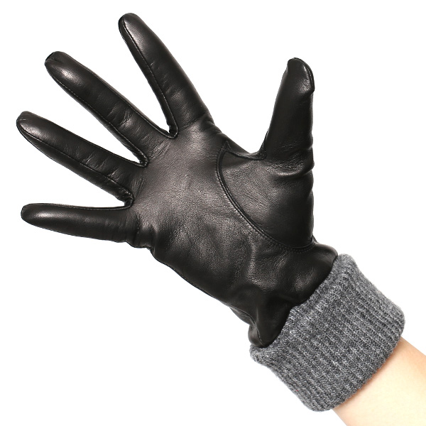  日本製 手袋 レディース ブランド カシミア 100％ レザー グローブ ニットリブ 防寒 カシミヤ ブラック 黒 黒色 イタリーラム 上質 羊革 皮 女性 上品 婦人 プレゼント 化粧箱付き 国産 KURODA(クロダ)