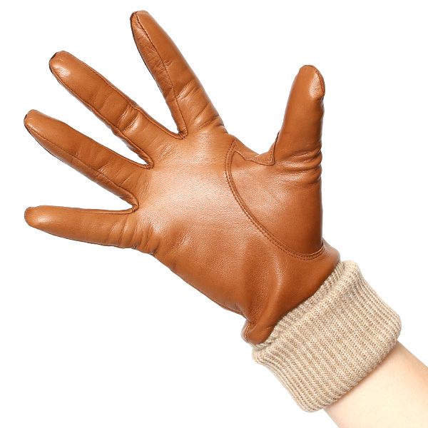  日本製 手袋 レディース ブランド カシミア 100％ レザー グローブ ニットリブ 防寒 カシミヤ キャメル ブラウン 茶 茶色 イタリーラム 上質 羊革 皮 女性 上品 婦人 プレゼント 化粧箱付き 国産 KURODA(クロダ)