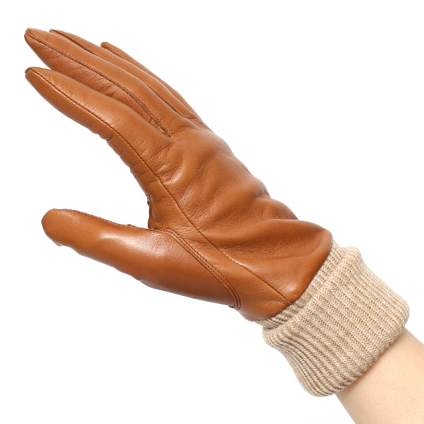  日本製 手袋 レディース ブランド カシミア 100％ レザー グローブ ニットリブ 防寒 カシミヤ キャメル ブラウン 茶 茶色 イタリーラム 上質 羊革 皮 女性 上品 婦人 プレゼント 化粧箱付き 国産 KURODA(クロダ)